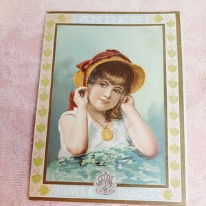 Antique Victorian Trade Card Glen Andes Stoves & Ranges -Girl w Bonnet Phillips